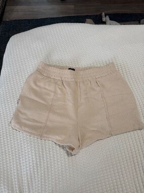BDG Cream Ribbed Athletic Lounge Shorts